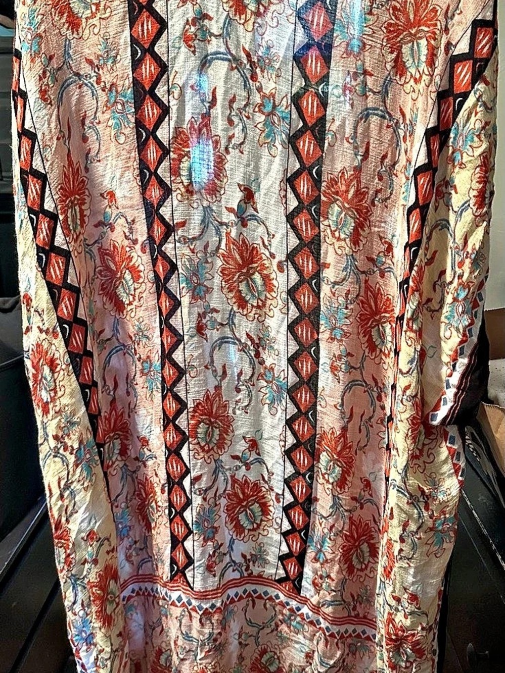 Nicole Miller Floral Long Sleeve Tunic in Cream & Red